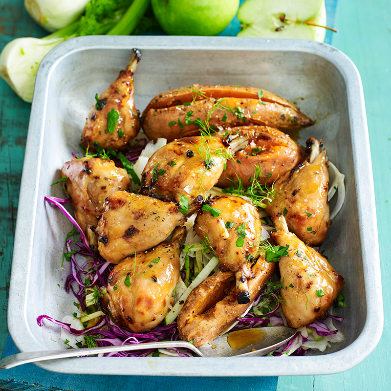 Photo of Maple and mustard chicken drumsticks with cabbage and apple slaw by WW