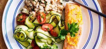 Baked citrus salmon with zucchini salad