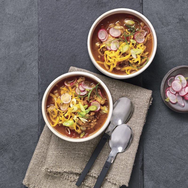 Turkey posole with radish-scallion topping