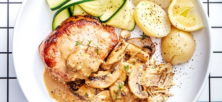 Pork steaks with garlic mushrooms