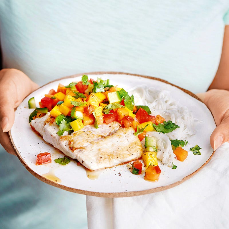 Photo of Barramundi with red papaya salsa by WW
