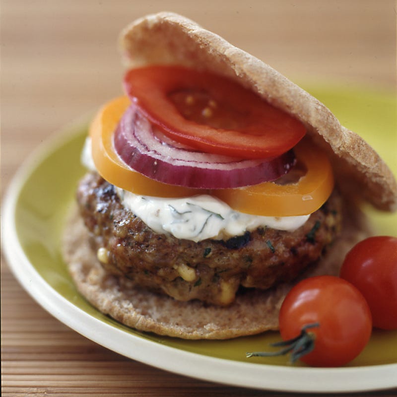Photo of Feta-stuffed lamb burgers with minted-yogurt sauce by WW