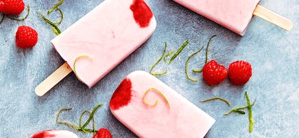 Raspberry, lime and coconut pops