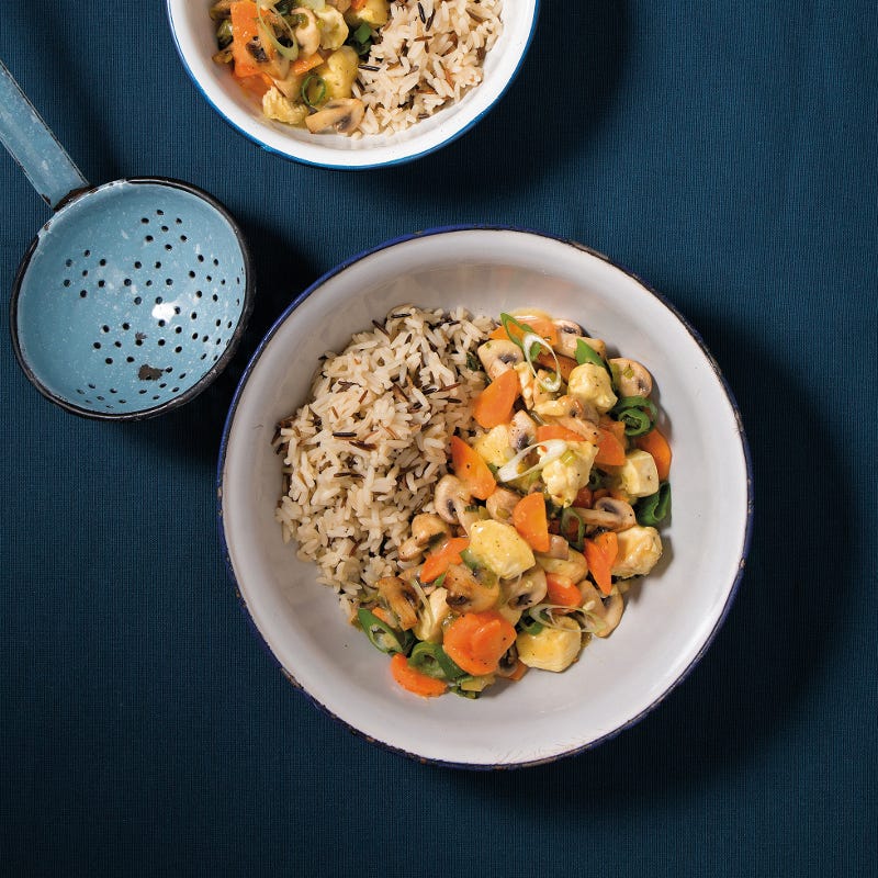 Hühnerfrikasssee mit Reis