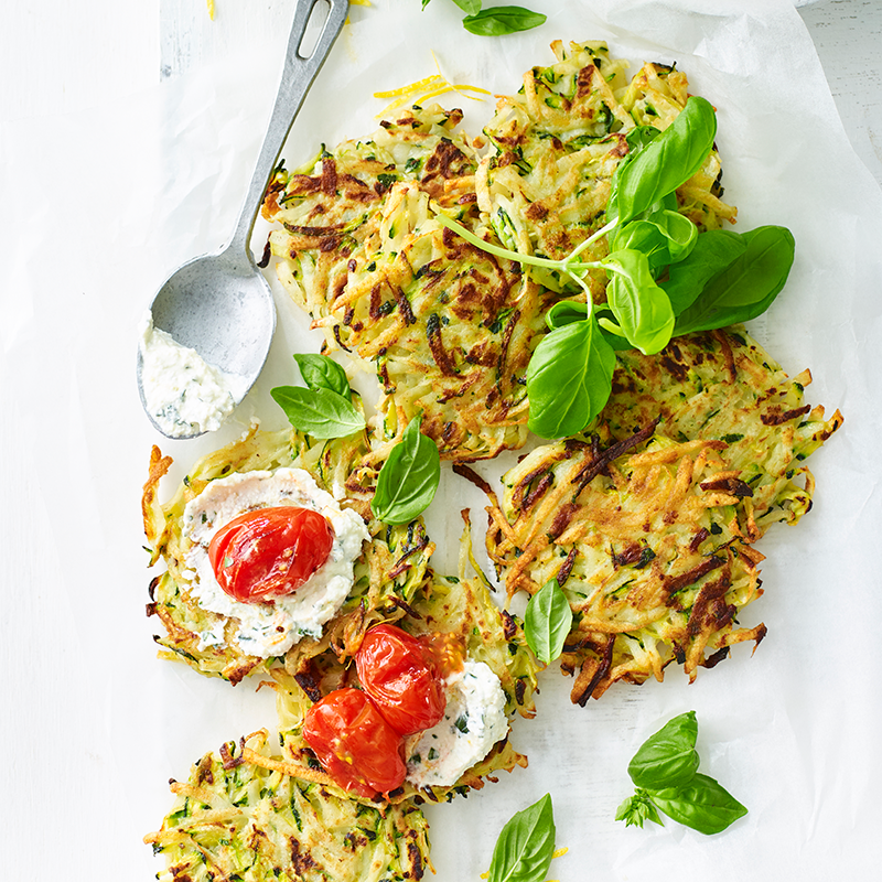 Zucchini and potato rosti with basil and lemon ricotta | Healthy Recipe ...
