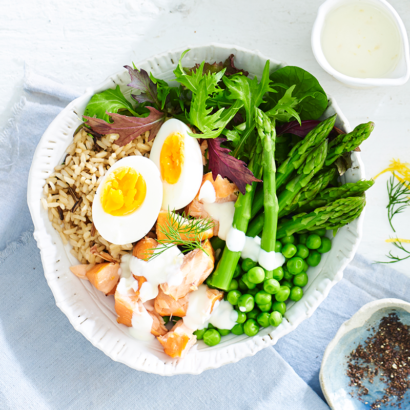 Photo of Salmon, brown rice and greens bowl by WW