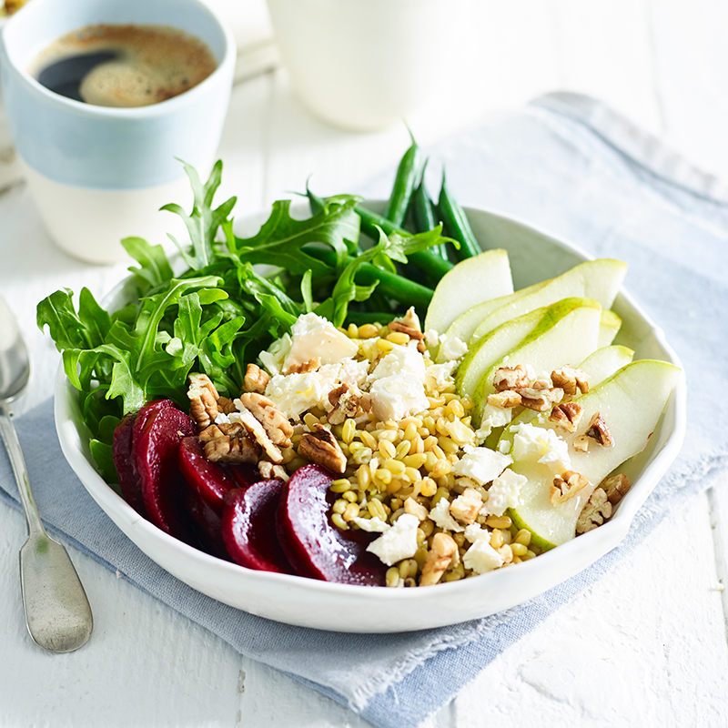 Photo of Freekeh, feta, pecan and pear bowl by WW