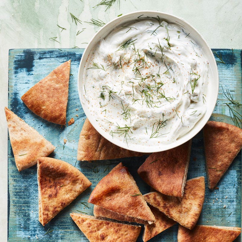 Photo of Cucumber-yogurt dip with pita chips by WW