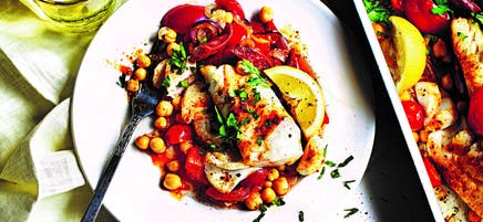 Cod, chorizo & chickpea traybake