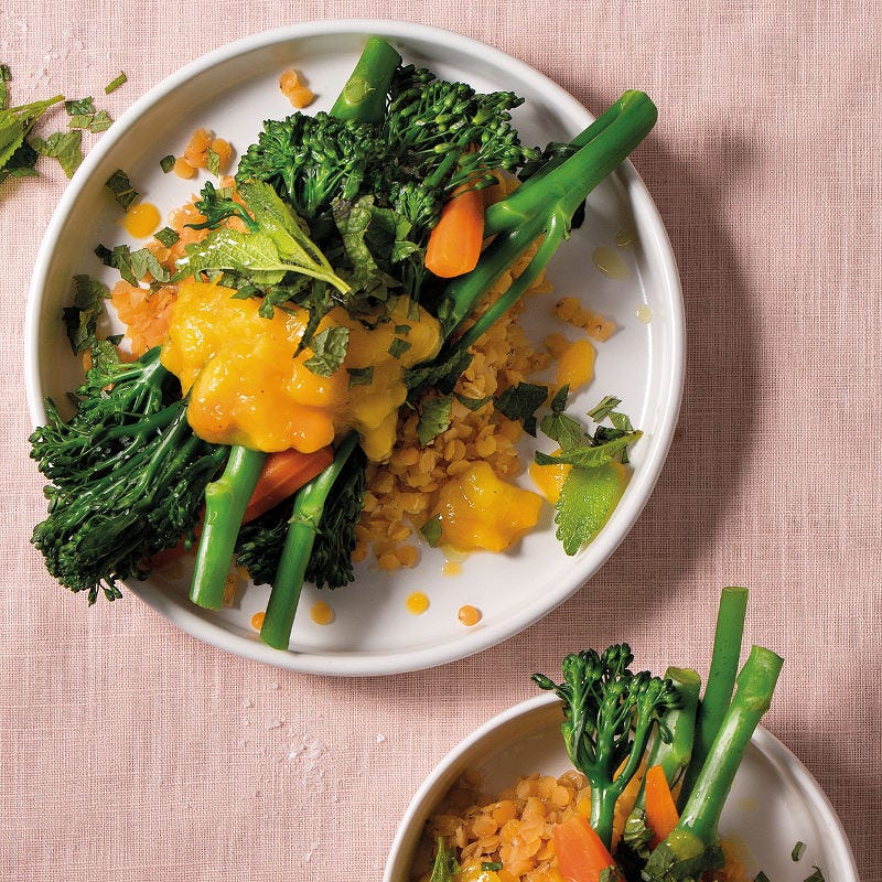 Linsen mit Bimi und Mangosauce