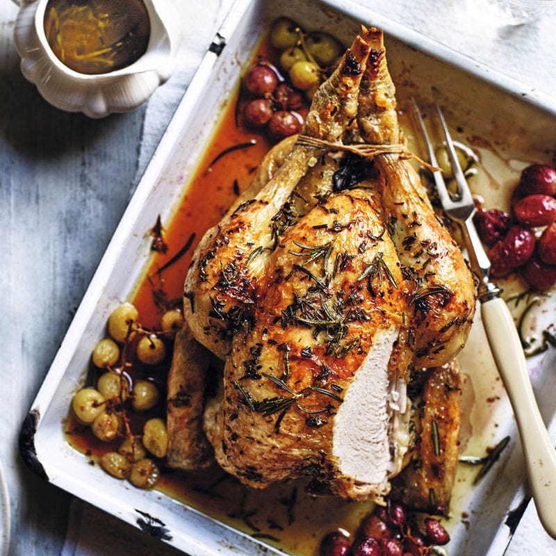 Poulet im Ofen mit Rosmarin und Trauben / Brathähnchen mit Rosmarin und Trauben