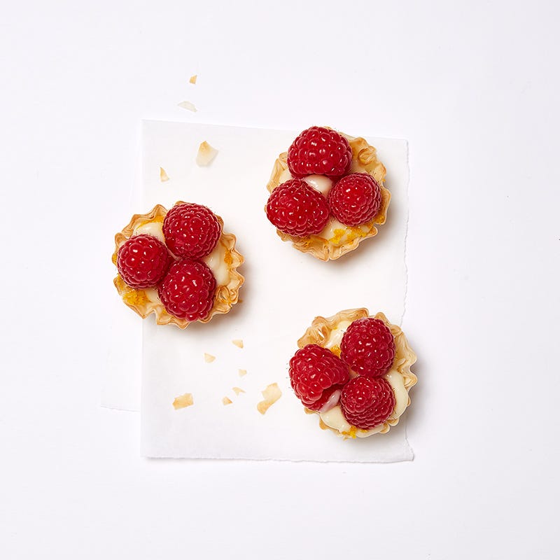 Raspberry, orange, and cream tartlets