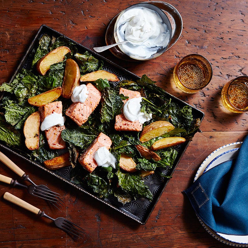 Photo of Sheet pan salmon with crispy kale and potatoes by WW