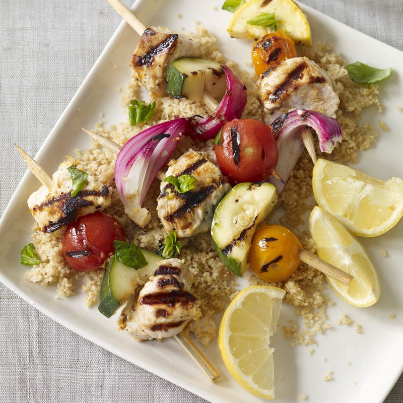 Photo of Lemon-basil chicken-and-vegetable kebabs by WW