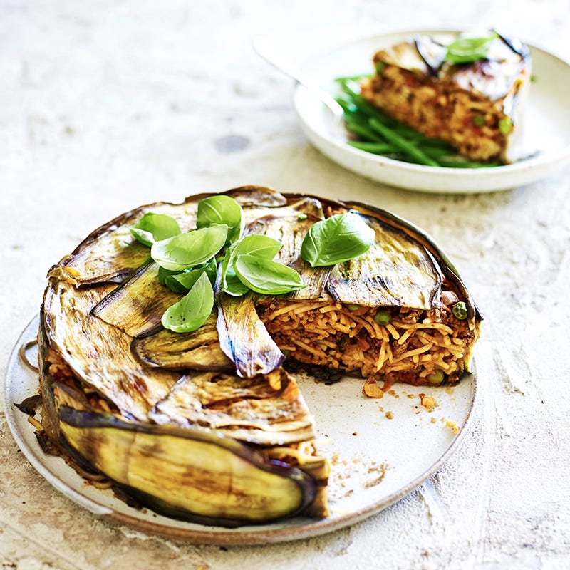 Spaghetti and eggplant bake