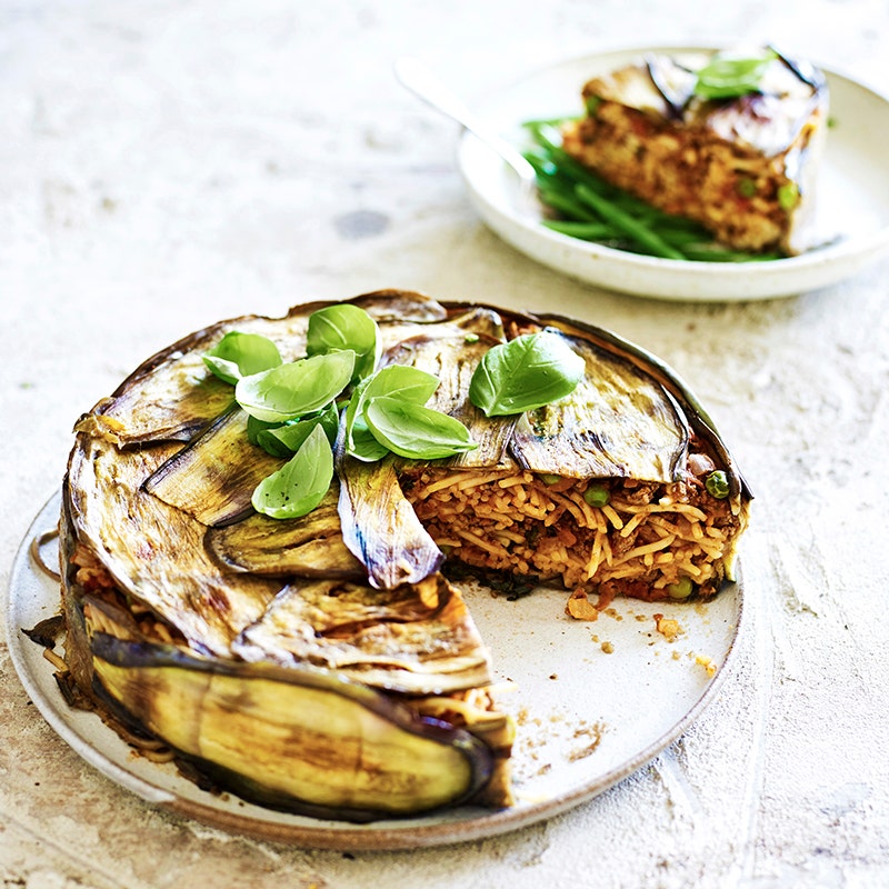 Spaghetti and eggplant bake