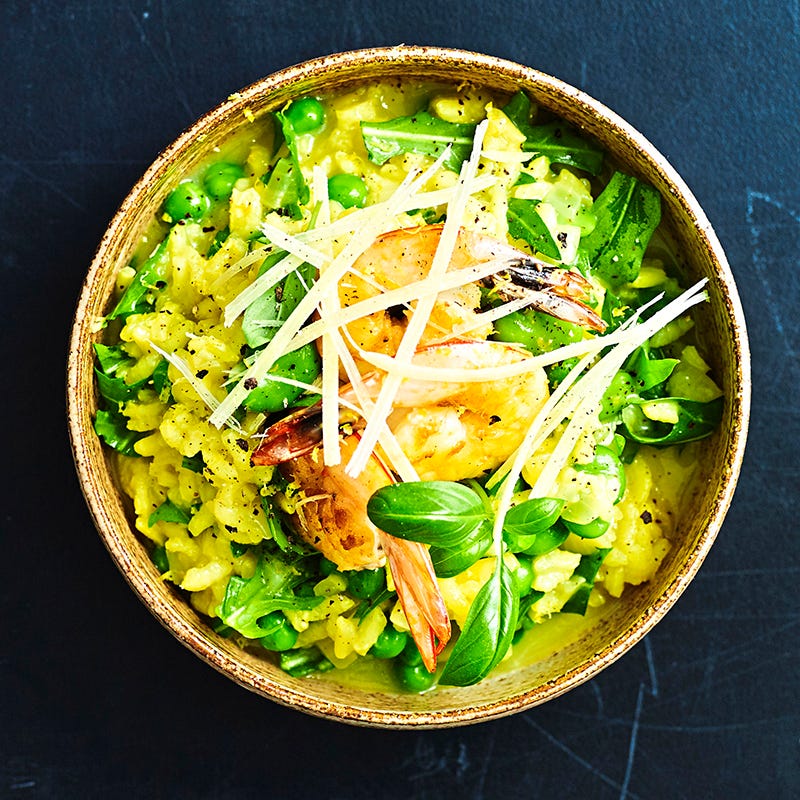 Risotto primavera with prawns