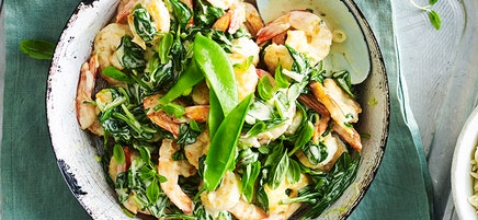 Creamy garlic prawns with spinach