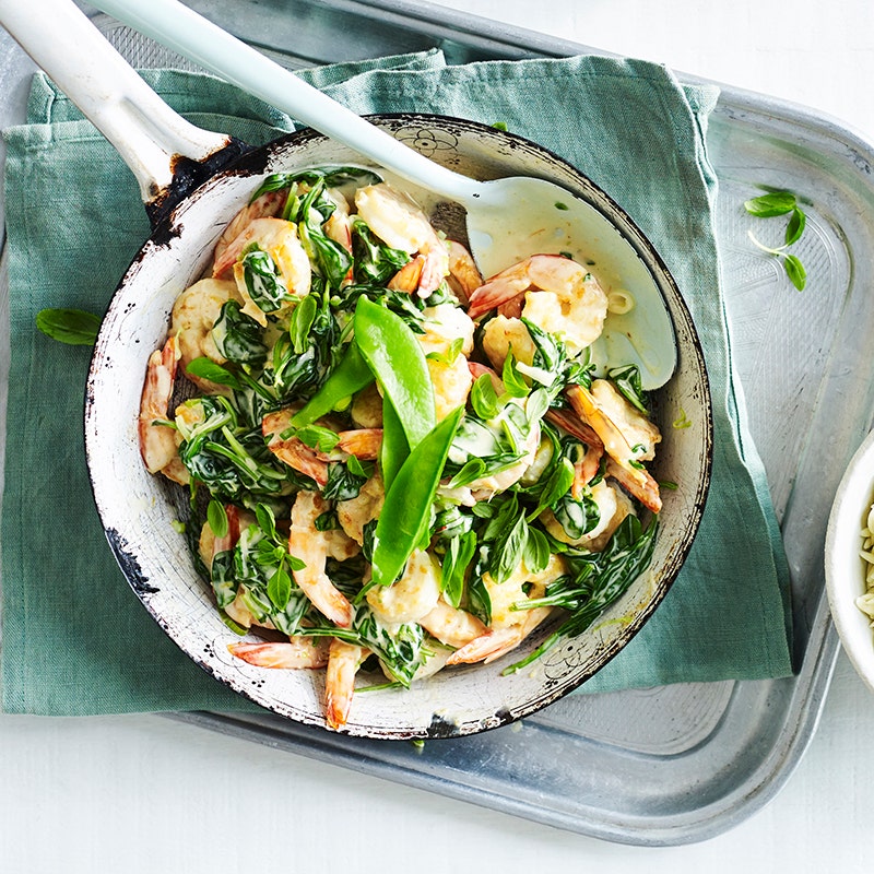 Creamy garlic prawns with spinach