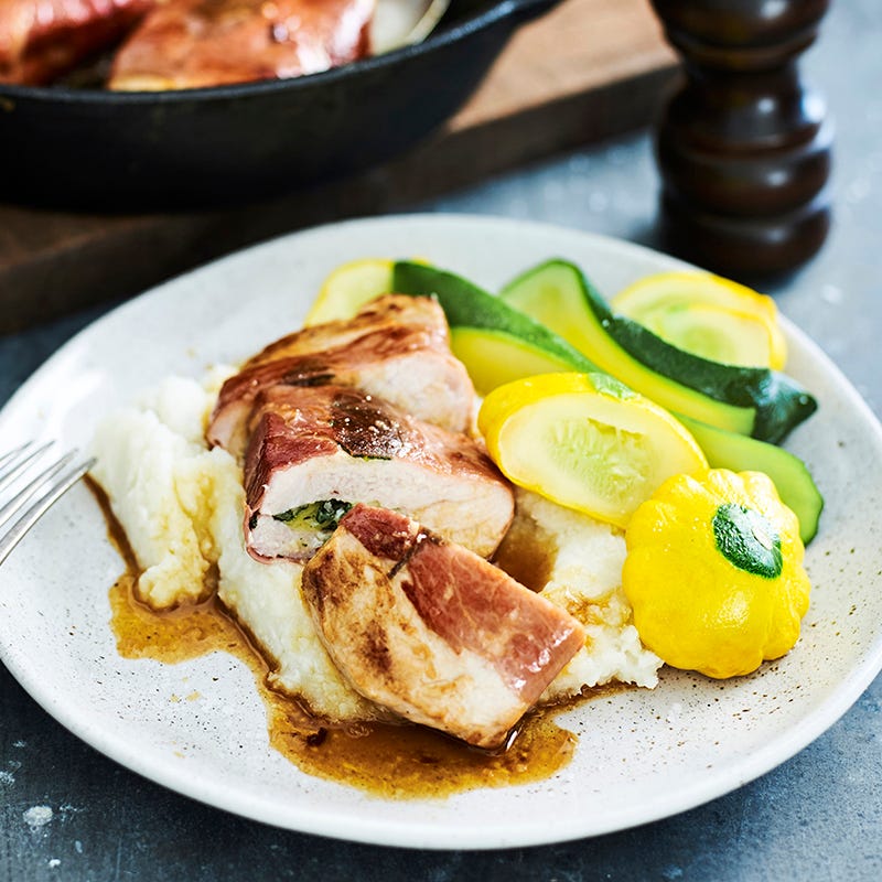 Pork saltimbocca with cauliflower mash