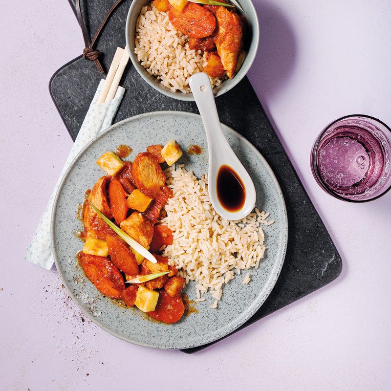 Hähnchen süß-sauer mit Yuan-Mei-Reis