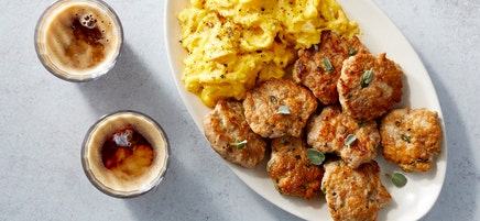 Breakfast sausages and eggs