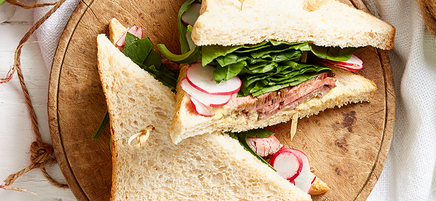 Hot rare roast beef sandwich