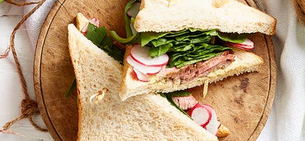 Hot rare roast beef sandwich