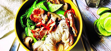 Asian-style pork noodle bowl