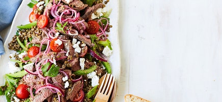 Lamb with warm lentil and celery salad
