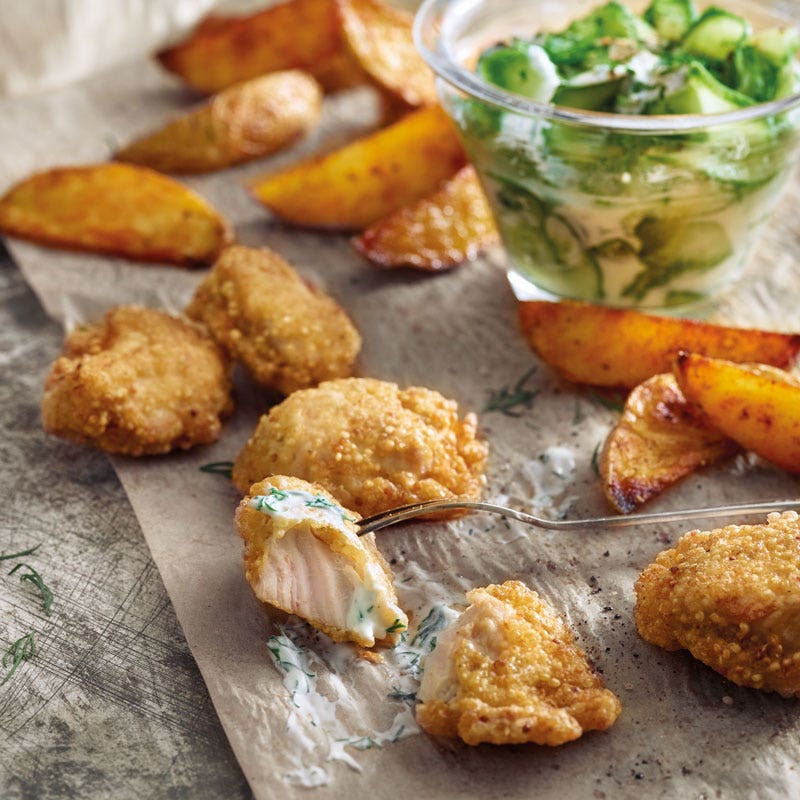 Truten Nuggets mit Quinoa-Kruste und Kartoffelspalten / Puten Nuggets mit Quinoa-Kruste und Kartoffelspalten