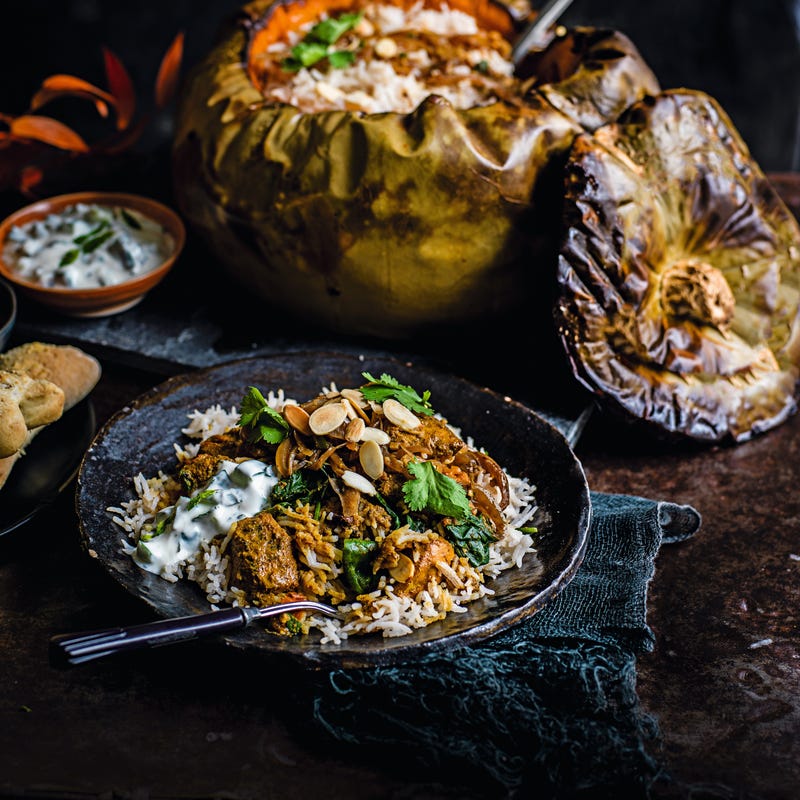 Photo of Chicken biriyani in a pumpkin cauldron by WW
