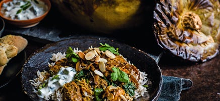 Chicken biriyani in a pumpkin cauldron
