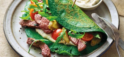 Crêpe aux épinards et lanières de filet de bœuf