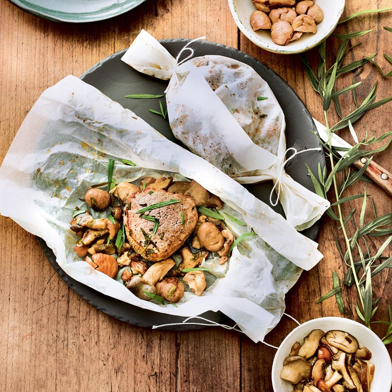 Papillote de veau et châtaignes aux champignons des bois