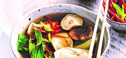 Pork & prawn dumplings in chicken broth