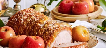 Roast pork with pickled apples and mustard gravy