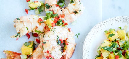 Chilli prawns with mango salsa