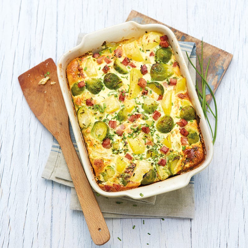 Rosenkohlauflauf mit Kochschinken