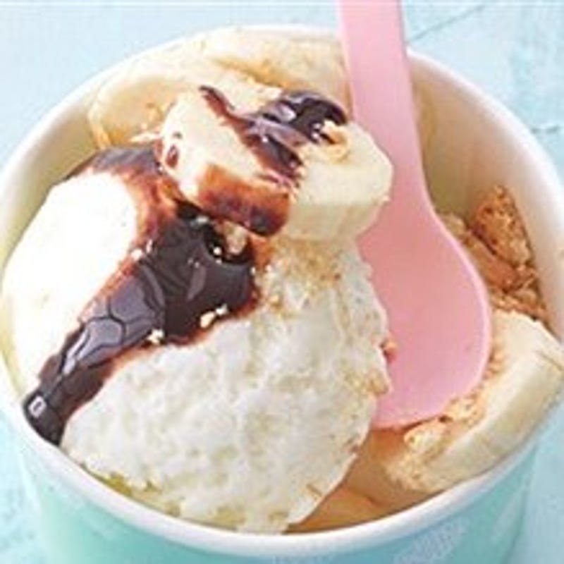 Frozen yoghurt met krokante chocoladetopping
