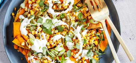 Barbecued corn and pumpkin salad