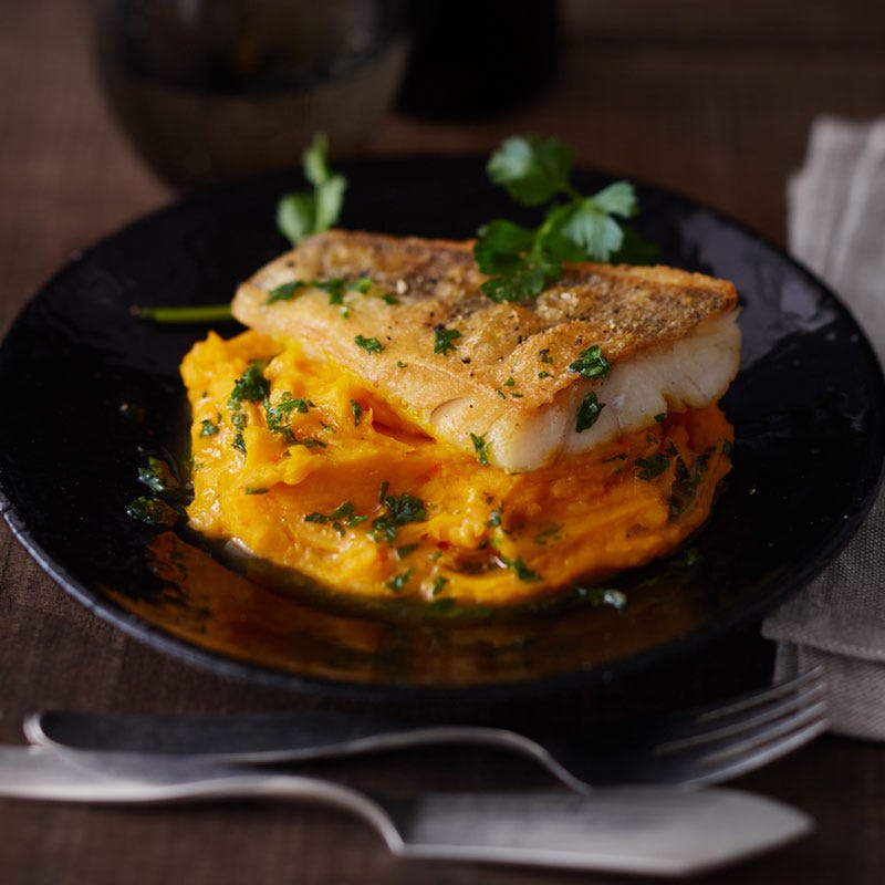 Zanderfilet auf Kürbis-Kartoffel-Stampf