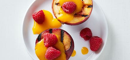 Grilled stone fruit with fresh mango sauce