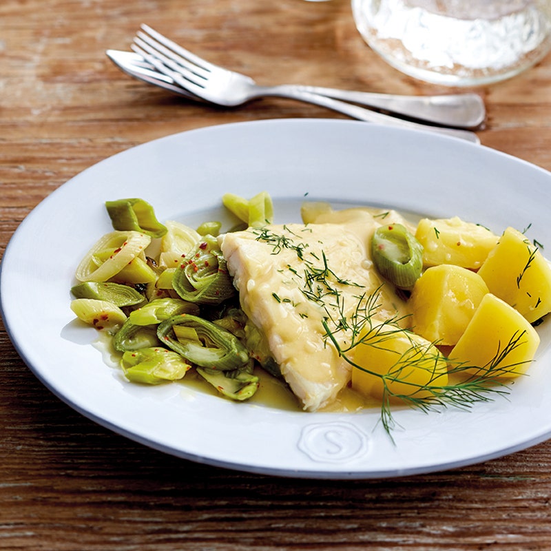 Schellfisch in Senfsauce mit Lauchgemüse