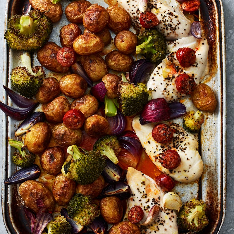 Photo of Chicken, chorizo, potato & broccoli traybake by WW