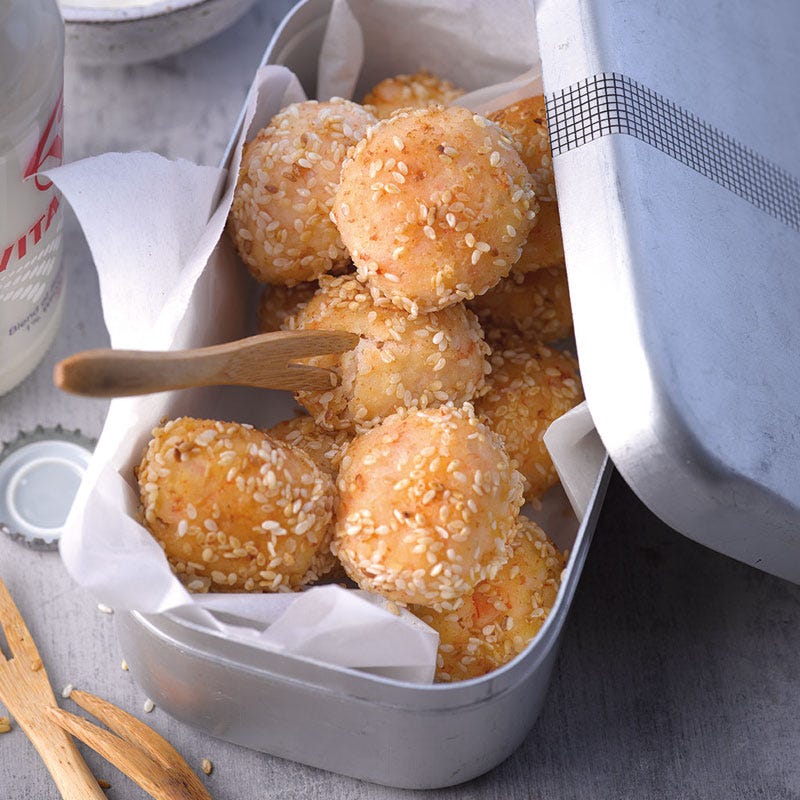 Garnelenbällchen mit Ingwer-Zitronengras-Dip