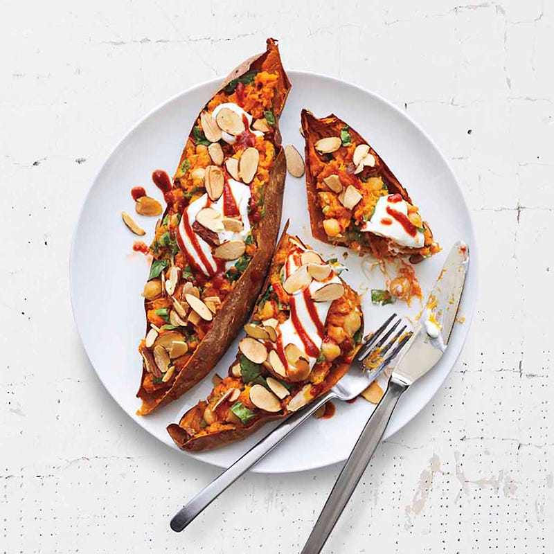 Stuffed sweet potatoes with spinach & chickpeas