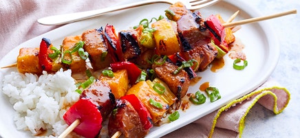 Teriyaki-Glazed Ham & Pineapple Skewers