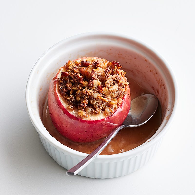 Baked oat and walnut-stuffed apple