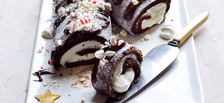 Snow-capped chocolate yule log